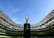 16 April 2024; The UEFA Europa League trophy at the Aviva Stadium ahead of the 2023/24 UEFA Europa League Final which will take place on Wednesday, May 22 in Dublin. Photo by Stephen McCarthy/Sportsfile