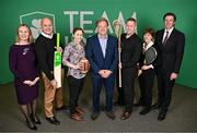 17 April 2024; In attendance during the Olympic Federation of Ireland AGM are, from left, OFI president Sarah Keane, Cricket Ireland CEO Warren Deutrom, American Football Ireland Commissioner Erin Brown, Ireland Lacrosse Chairperson Rudi Wortmann, Ireland Lacrosse CEO Michael Kennedy, Irish Squash Federation President Rosie Barry and OFI CEO Peter Sherrard at Sport Ireland Conference Centre in Dublin. Photo by Sam Barnes/Sportsfile