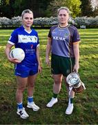 18 April 2024; Senior players Andrea Moran of Laois and Monica McGuirk of Meath at the launch of the TG4 Leinster LGFA Championships at Durrow Castle in Laois. Photo by Piaras Ó Mídheach/Sportsfile