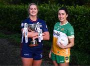 18 April 2024; Intermediate players Lauren McCormack of Westmeath and Ellee McEvoy of Offaly at the launch of the TG4 Leinster LGFA Championships at Durrow Castle in Laois. Photo by Piaras Ó Mídheach/Sportsfile