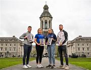 18 April 2024; In attendance at the launch of the GPA Student First Report are, from left, Mary Immaculate College and Waterford hurler PJ Fanning, University of Limerick and Tipperary Camogie player Casey Hennessy, MTU and Kerry footballer Danielle O'Leary and University of Ulster and Derry Footballer Niall Loughlin at Trinity College in Dublin. Photo by Sam Barnes/Sportsfile