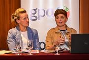 18 April 2024; Speaking at the launch of the GPA Student First Report are co-authors Aoife Lane, right, and Fiona McHale at the Alex Hotel in Dublin. Photo by Sam Barnes/Sportsfile
