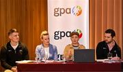 18 April 2024; Speaking at the launch of the GPA Student First Report is co-author Aoife Lane, second from right, alongside, from left, GPA Education Manager Brian Howard, co-author Fiona McHale and GPA Chief Executive Tom Parsons at the Alex Hotel in Dublin. Photo by Sam Barnes/Sportsfile