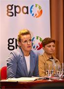 18 April 2024; Speaking at the launch of the GPA Student First Report is co-author Fiona McHale, left, alongside co-author Aoife Lane at the Alex Hotel in Dublin. Photo by Sam Barnes/Sportsfile