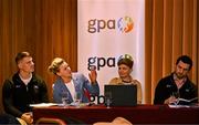 18 April 2024; Speaking at the launch of the GPA Student First Report is co-author Fiona McHale, second from left, alongside from left, GPA Education Manager Brian Howard, co-author Aoife Lane and GPA Chief Executive Tom Parsons at the Alex Hotel in Dublin. Photo by Sam Barnes/Sportsfile
