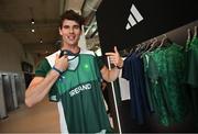 18 April 2024; The Team Ireland Adidas Paris 2024 kit is revealed by rower Philip Doyle at the official launch of the Olympic and Paralympic Games ‘Road to Paris’ Adidas event in Paris. Photo by David Fitzgerald/Sportsfile