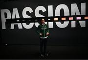 18 April 2024; The Team Ireland Adidas Paris 2024 kit is revealed by para-cyclist Katie-George Dunlevy at the official launch of the Olympic and Paralympic Games ‘Road to Paris’ Adidas event in Paris. Photo by David Fitzgerald/Sportsfile