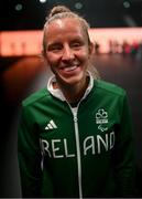 18 April 2024; The Team Ireland Adidas Paris 2024 kit is revealed by para athlete Greta Streimikyte at the official launch of the Olympic and Paralympic Games ‘Road to Paris’ Adidas event in Paris. Photo by David Fitzgerald/Sportsfile