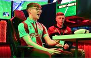 18 April 2024; Owen Mulligan of Drogheda United celebrates during the Virgin Media ELOI Finals at The Camden Sports Bar in Dublin. Photo by Tyler Miller/Sportsfile