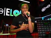 18 April 2024; Artist Yung Shakur performs during the Virgin Media ELOI Finals at The Camden Sports Bar in Dublin. Photo by Tyler Miller/Sportsfile
