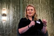 19 April 2024; FIFA High Performance Consultant Lisa Fallon speaking in a panel discussion during the Professional Women in Sport, Exercise, Physical Activity and Health network event at the Farnham Estate in Cavan. Photo by Sam Barnes/Sportsfile