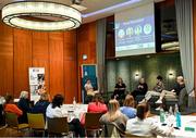 19 April 2024; A general view of a panel discussion, involving from left, Dr Aoife Lane, FIFA High Performance Consultant Lisa Fallon, OFI President and Swim Ireland Chief Executive Sarah Keane, SETU Senior Lecturer Professor Niamh Murphy and Pundit and former Mayo footballer Cora Staunton during the Professional Women in Sport, Exercise, Physical Activity and Health network event at the Farnham Estate in Cavan. Photo by Sam Barnes/Sportsfile