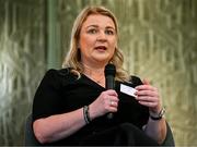 19 April 2024; FIFA High Performance Consultant Lisa Fallon speaking in a panel discussion during the Professional Women in Sport, Exercise, Physical Activity and Health network event at the Farnham Estate in Cavan. Photo by Sam Barnes/Sportsfile