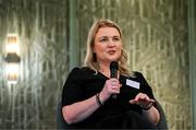 19 April 2024; FIFA High Performance Consultant Lisa Fallon speaking in a panel discussion during the Professional Women in Sport, Exercise, Physical Activity and Health network event at the Farnham Estate in Cavan. Photo by Sam Barnes/Sportsfile