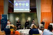 19 April 2024; A general view of a panel discussion, involving from left, Dr Aoife Lane, FIFA High Performance Consultant Lisa Fallon, OFI President and Swim Ireland Chief Executive Sarah Keane, SETU Senior Lecturer Professor Niamh Murphy and Pundit and former Mayo footballer Cora Staunton during the Professional Women in Sport, Exercise, Physical Activity and Health network event at the Farnham Estate in Cavan. Photo by Sam Barnes/Sportsfile