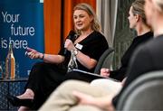 19 April 2024; FIFA High Performance Consultant Lisa Fallon speaking in a panel discussion during the Professional Women in Sport, Exercise, Physical Activity and Health network event at the Farnham Estate in Cavan. Photo by Sam Barnes/Sportsfile