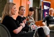 19 April 2024; FIFA High Performance Consultant Lisa Fallon speaking in a panel discussion during the Professional Women in Sport, Exercise, Physical Activity and Health network event at the Farnham Estate in Cavan. Photo by Sam Barnes/Sportsfile