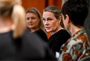 19 April 2024; OFI President and Swim Ireland Chief Executive Sarah Keane speaking in a panel discussion during the Professional Women in Sport, Exercise, Physical Activity and Health network event at the Farnham Estate in Cavan. Photo by Sam Barnes/Sportsfile