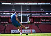 19 April 2024; Backs coach Andrew Goodman kicks during a Leinster Rugby captain's run at Emirates Airlines Park in Johannesburg, South Africa. Photo by Harry Murphy/Sportsfile
