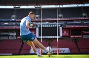 19 April 2024; Ciarán Frawley kicks during a Leinster Rugby captain's run at Emirates Airlines Park in Johannesburg, South Africa. Photo by Harry Murphy/Sportsfile