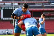 19 April 2024; Michael Ala'alatoa and Lee Barron during a Leinster Rugby captain's run at Emirates Airlines Park in Johannesburg, South Africa. Photo by Harry Murphy/Sportsfile