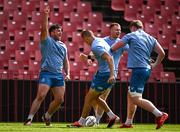 19 April 2024; Thomas Clarkson celebrates a try during a Leinster Rugby captain's run at Emirates Airlines Park in Johannesburg, South Africa. Photo by Harry Murphy/Sportsfile