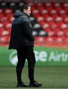 19 April 2024; Derry City manager Ruaidhrí Higgins before the SSE Airtricity Men's Premier Division match between Derry City and Shamrock Rovers at the Ryan McBride Brandywell Stadium in Derry. Photo by Stephen McCarthy/Sportsfile