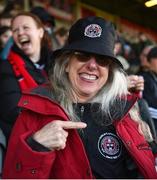 19 April 2024; Bohemians supporter Suzanne Kelly from South Carolina in the United States of America at the SSE Airtricity Men's Premier Division match between Bohemians and Drogheda United at Dalymount Park in Dublin. Photo by Shauna Clinton/Sportsfile