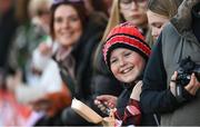 19 April 2024; A Derry City supporter before the SSE Airtricity Men's Premier Division match between Derry City and Shamrock Rovers at the Ryan McBride Brandywell Stadium in Derry. Photo by Stephen McCarthy/Sportsfile
