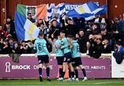 19 April 2024; Waterford players celebrate their side's first goal during the SSE Airtricity Men's Premier Division match between St Patrick's Athletic and Waterford at Richmond Park in Dublin. Photo by Piaras Ó Mídheach/Sportsfile