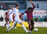 19 April 2024; Al-Amin Kazeem of Galway United in action against Sean Gannon of Shelbourne during the SSE Airtricity Men's Premier Division match between Galway United and Shelbourne at Eamonn Deacy Park in Galway. Photo by Sam Barnes/Sportsfile
