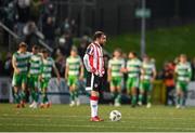 19 April 2024; Paul McMullan of Derry City after his side conceded a goal during the SSE Airtricity Men's Premier Division match between Derry City and Shamrock Rovers at the Ryan McBride Brandywell Stadium in Derry. Photo by Stephen McCarthy/Sportsfile