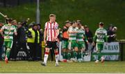 19 April 2024; Ronan Boyce of Derry City after his side conceded a second goal during the SSE Airtricity Men's Premier Division match between Derry City and Shamrock Rovers at the Ryan McBride Brandywell Stadium in Derry. Photo by Stephen McCarthy/Sportsfile