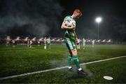 19 April 2024; Rory Gaffney of Shamrock Rovers steps on flames on the surface during the SSE Airtricity Men's Premier Division match between Derry City and Shamrock Rovers at the Ryan McBride Brandywell Stadium in Derry. Photo by Stephen McCarthy/Sportsfile