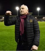 19 April 2024; Galway United manager John Caufield celebrates after his side's victory in the SSE Airtricity Men's Premier Division match between Galway United and Shelbourne at Eamonn Deacy Park in Galway. Photo by Sam Barnes/Sportsfile