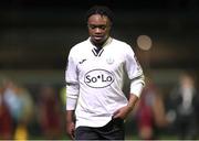 19 April 2024; Mark Mbuli of Finn Harps dejected after the SSE Airtricity Men's First Division match between Cobh Ramblers and Finn Harps at St Coleman's Park in Cobh, Cork. Photo by Michael P Ryan/Sportsfile