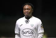 19 April 2024; Mark Mbuli of Finn Harps dejected after the SSE Airtricity Men's First Division match between Cobh Ramblers and Finn Harps at St Coleman's Park in Cobh, Cork. Photo by Michael P Ryan/Sportsfile