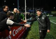 19 April 2024; Shamrock Rovers manager Stephen Bradley with supporters after the SSE Airtricity Men's Premier Division match between Derry City and Shamrock Rovers at the Ryan McBride Brandywell Stadium in Derry. Photo by Stephen McCarthy/Sportsfile