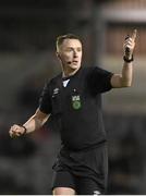 19 April 2024; Referee Damien MacGraith during the SSE Airtricity Men's Premier Division match between Galway United and Shelbourne at Eamonn Deacy Park in Galway. Photo by Sam Barnes/Sportsfile