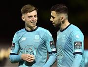 19 April 2024; Waterford players Ben McCormack, left, and Harvey Macadam after the drawn SSE Airtricity Men's Premier Division match between St Patrick's Athletic and Waterford at Richmond Park in Dublin. Photo by Piaras Ó Mídheach/Sportsfile