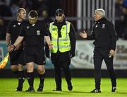 19 April 2024; Waterford manager Keith Long in conversation with referee David Dunne, second from left, after the drawn SSE Airtricity Men's Premier Division match between St Patrick's Athletic and Waterford at Richmond Park in Dublin. Photo by Piaras Ó Mídheach/Sportsfile