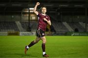 19 April 2024; Killian Brouder of Galway United celebrates after his side's victory in the SSE Airtricity Men's Premier Division match between Galway United and Shelbourne at Eamonn Deacy Park in Galway. Photo by Sam Barnes/Sportsfile