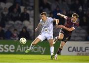 19 April 2024; Sean Boyd of Shelbourne in action against Robert Slevin of Galway United  during the SSE Airtricity Men's Premier Division match between Galway United and Shelbourne at Eamonn Deacy Park in Galway. Photo by Sam Barnes/Sportsfile