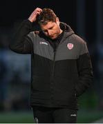 19 April 2024; Derry City manager Ruaidhrí Higgins during the SSE Airtricity Men's Premier Division match between Derry City and Shamrock Rovers at the Ryan McBride Brandywell Stadium in Derry. Photo by Stephen McCarthy/Sportsfile