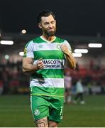 19 April 2024; Richie Towell of Shamrock Rovers celebrates after the SSE Airtricity Men's Premier Division match between Derry City and Shamrock Rovers at the Ryan McBride Brandywell Stadium in Derry. Photo by Stephen McCarthy/Sportsfile