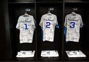 20 April 2024; The jerseys of the Leinster front row are seen in the dressing room before the United Rugby Championship match between Emirates Lions and Leinster at Emirates Airline Park in Johannesburg, South Africa. Photo by Harry Murphy/Sportsfile