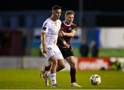 19 April 2024; John O'Sullivan of Shelbourne in action against Conor McCormack of Galway United during the SSE Airtricity Men's Premier Division match between Galway United and Shelbourne at Eamonn Deacy Park in Galway. Photo by Sam Barnes/Sportsfile