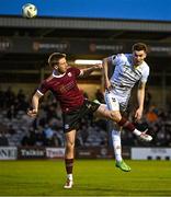 19 April 2024; Sean Boyd of Shelbourne in action against Robert Slevin of Galway United during the SSE Airtricity Men's Premier Division match between Galway United and Shelbourne at Eamonn Deacy Park in Galway. Photo by Sam Barnes/Sportsfile