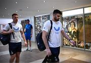 20 April 2024; Harry Byrne and Ciarán Frawley of Leinster arrive before the United Rugby Championship match between Emirates Lions and Leinster at Emirates Airline Park in Johannesburg, South Africa. Photo by Harry Murphy/Sportsfile