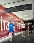 20 April 2024; Leinster head coach Leo Cullen and Sam Prendergast of Leinster walk to the pitch before the United Rugby Championship match between Emirates Lions and Leinster at Emirates Airline Park in Johannesburg, South Africa. Photo by Harry Murphy/Sportsfile